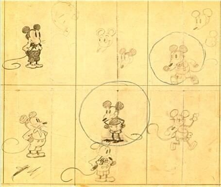 early drawings of Mickey Mouse by Walt Disney 1928..jpg
